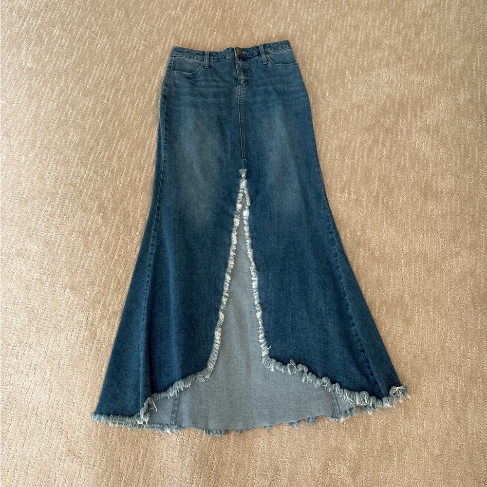 Show Me Your MuMu Blue Asymmetrical Trumpet Maxi Skirt